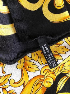 1990s GIANNI VERSACE BAROCCO MEDUSA GOLD BLACK SILK SCARF - style - CHNGR