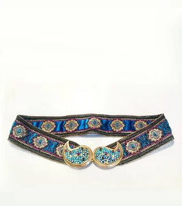 1970s YVES SAINT LAURENT "MOROCCAN COLLECTION" PAISLEY STONE METAL BUCKLE BELT - style - CHNGR
