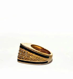 1980s CHRISTIAN DIOR CUSP CRYSTAL GOLD TONE ENAMEL RING - STYLE - CHNGR