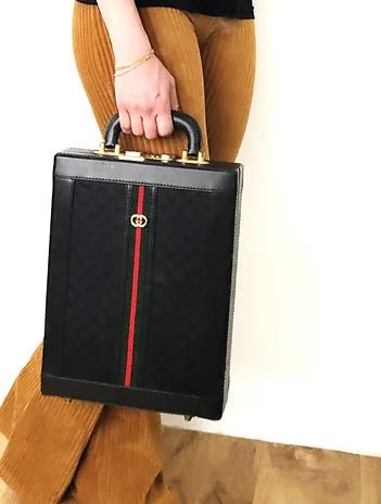 1980s GUCCI COLLECTION WEB MONOGRAM LOGO VERTICAL BRIEFCASE - STYLE - CHNGR