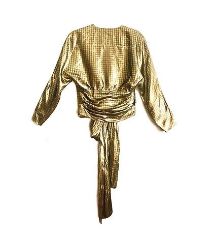 1980s CHRISTIAN DIOR GOLD HOUNDSTOOTH COCKTAIL BLOUSE TOP - STYLE-CHNGR