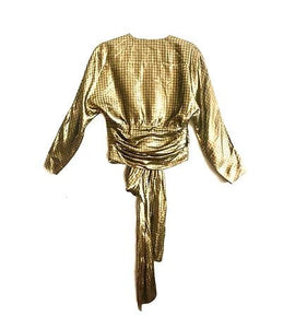 1980s CHRISTIAN DIOR GOLD HOUNDSTOOTH COCKTAIL BLOUSE TOP - style - CHNGR