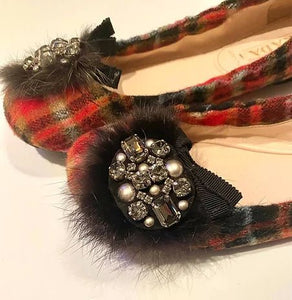 2000s PRADA TARTAN WOOL JEWELED BALLERINA FLATS - style - CHNGR