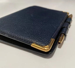 1980s GUCCI NAVY BLUE LEATHER MINI DIARY WITH BALL PEN - style - CHNGR