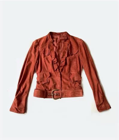 2000s GUCCI TERRACOTTA ORANGE SUEDE BIKER JACKET - style - CHNGR