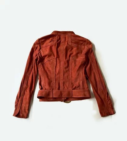 2000s GUCCI TERRACOTTA ORANGE SUEDE BIKER JACKET - STYLE - CHNGR