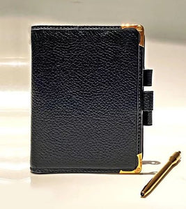 1980s GUCCI NAVY BLUE LEATHER MINI DIARY WITH BALL PEN - STYLE - CHNGR