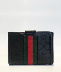 1980s GUCCI BLACK MONOGRAM WEB STRIPE VERTICAL BRIEFCASE WITH MATCHING WALLET - style - CHNGR