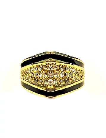 1980s CHRISTIAN DIOR CUSP CRYSTAL GOLD TONE ENAMEL RING - STYLE-CHNGR