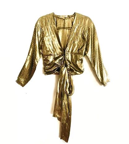 1980s CHRISTIAN DIOR GOLD HOUNDSTOOTH COCKTAIL BLOUSE TOP - style - CHNGR