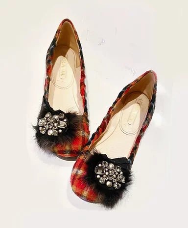 2000s PRADA TARTAN WOOL JEWELED EMBELLISHED BALLERINA FLATS - STYLE-CHNGR