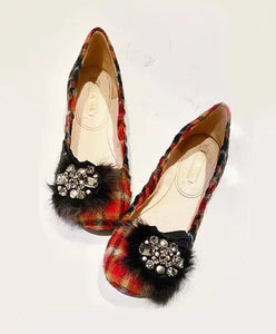 2000s PRADA TARTAN WOOL JEWELED BALLERINA FLATS - style - CHNGR