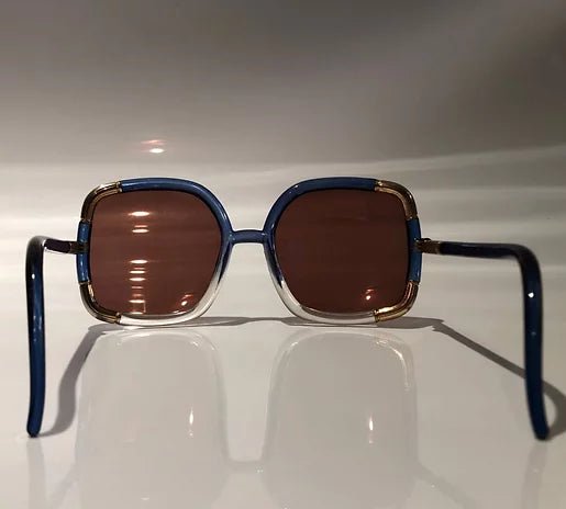 1970s TED LAPIDUS BLUE GOLD OVERSIZED SUNGLASSES - style - CHNGR