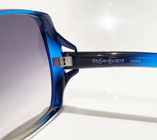 1980s YVES SAINT LAURENT BLUE CLEAR OVERSIZED SUNGLASSES - style - CHNGR