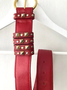 1980's GUCCI RED LEATHER GOLD STUD BELT - style - CHNGR