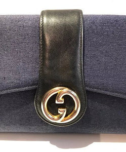 1980's GUCCI NAVY BLUE LOGO CLUTCH Canvas BAG - STYLE-CHNGR