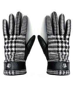 1990s GIANNI VERSACE HOUNDSTOOTH WOOL LEATHER MEDUSA GLOVES - style - CHNGR