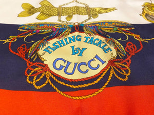 1980s Gucci Fishing Tackle Print Silk Large Scarf - style - CHNGR