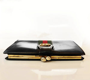 1980s Gucci Web Black Leather Wallet - style - CHNGR