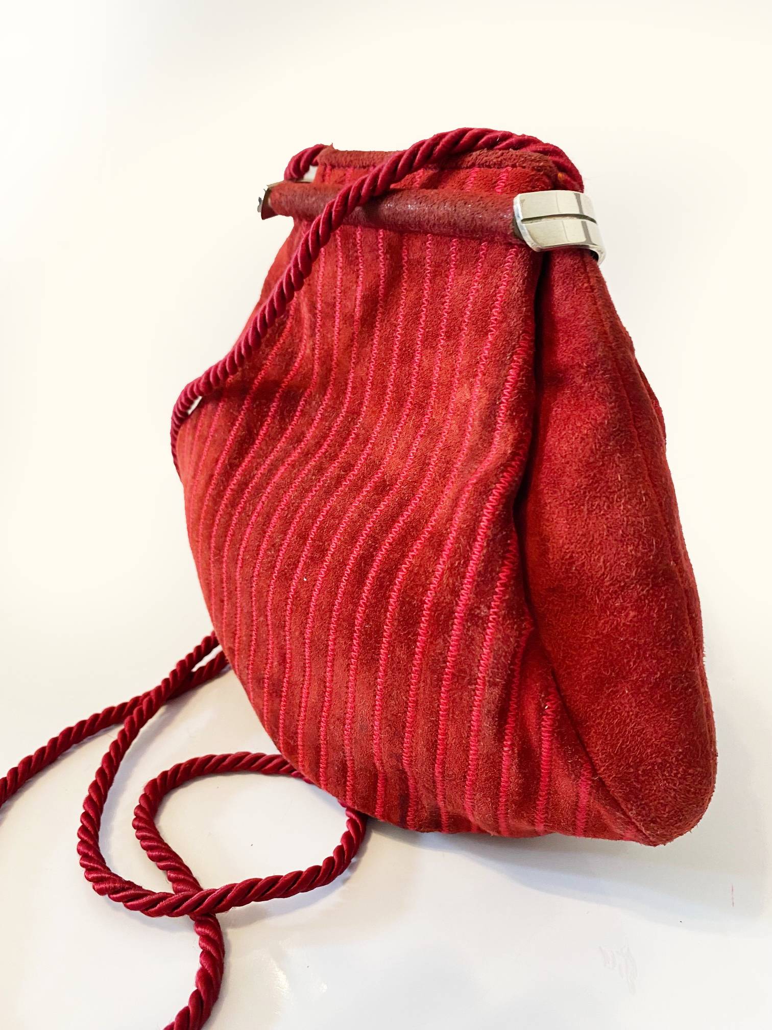 1980s Fendi Red Suede Metal Closure Pouch Crossbody Bag - STYLE - CHNGR