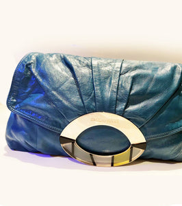 2000s EMILIO PUCCI EMERALD BLUE LARGE LEATHER CLUTCH BAG - style - CHNGR