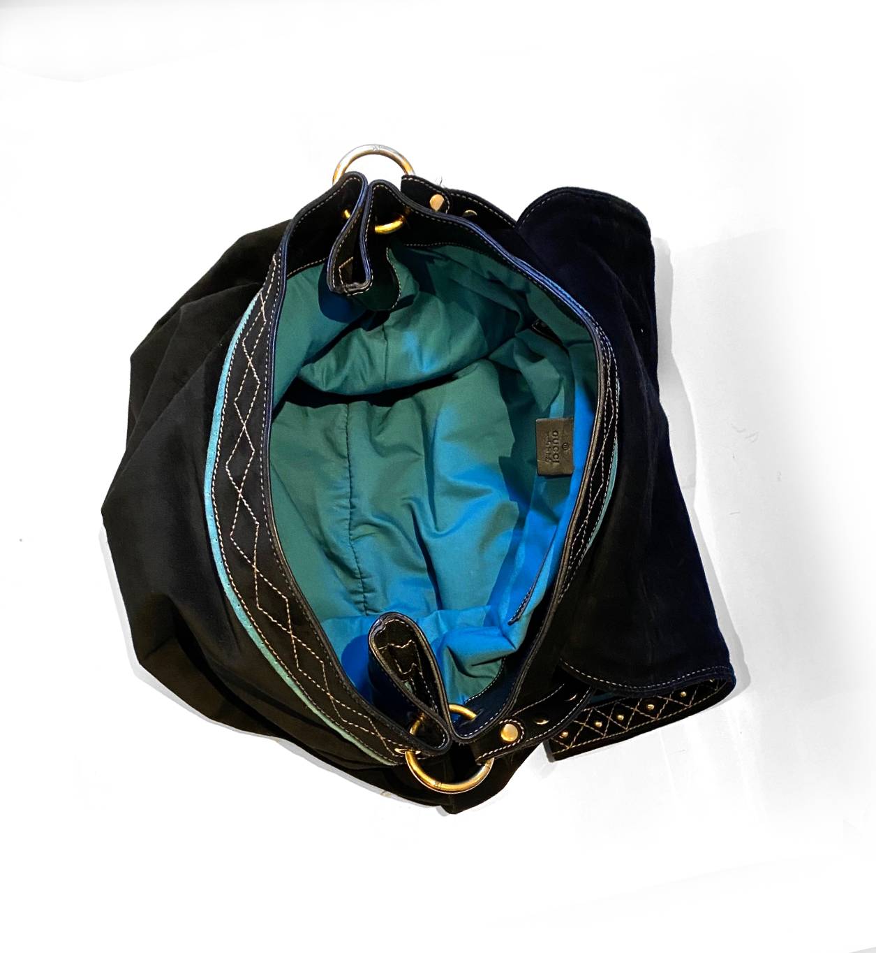 2000S Gucci Blue Suede Stud Large Shoulder Hobo Bag - style - CHNGR