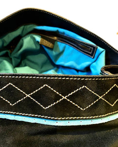 2000S Gucci Blue Suede Stud Large Shoulder Hobo Bag - style - CHNGR