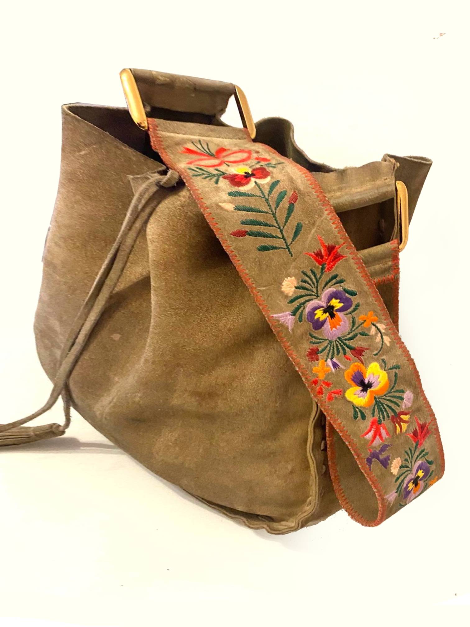 1990s Miu Miu Brown Suede Flower Embroidered Shoulder Bag - STYLE - CHNGR