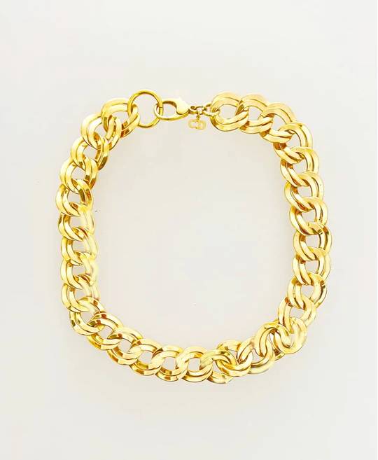 1980s CHRISTIAN DIOR YELLOW GOLD TONE CHUNKY NECKLACE - STYLE - CHNGR