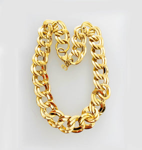 1980s CHRISTIAN DIOR YELLOW GOLD TONE CHUNKY DOUBLE LINK NECKLACE - style - CHNGR