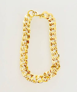 1980s CHRISTIAN DIOR YELLOW GOLD TONE CHUNKY DOUBLE LINK NECKLACE - style - CHNGR