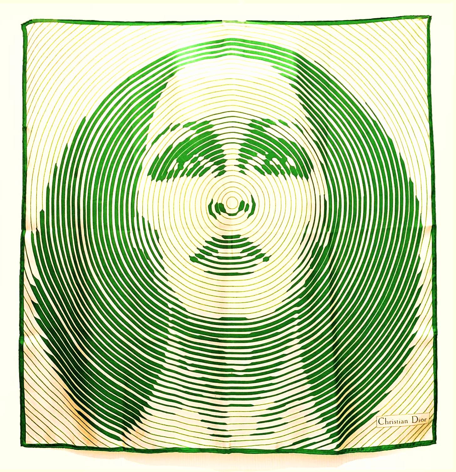 1970s CHRISTIAN DIOR GREEN IVORY " DIVA PORTRAIT" PRINT SILK FRAMED SCARF - style - CHNGR