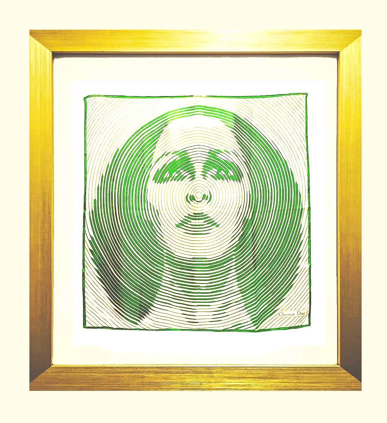 1970s CHRISTIAN DIOR GREEN IVORY " DIVA PORTRAIT" PRINT SILK FRAMED SCARF - style - CHNGR