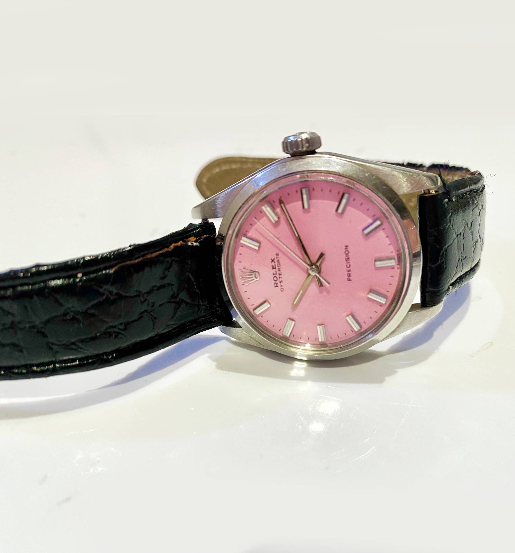 1960s Rolex Pink Oyster Date Precision Pink Stainless Steel Watch - style - CHNGR