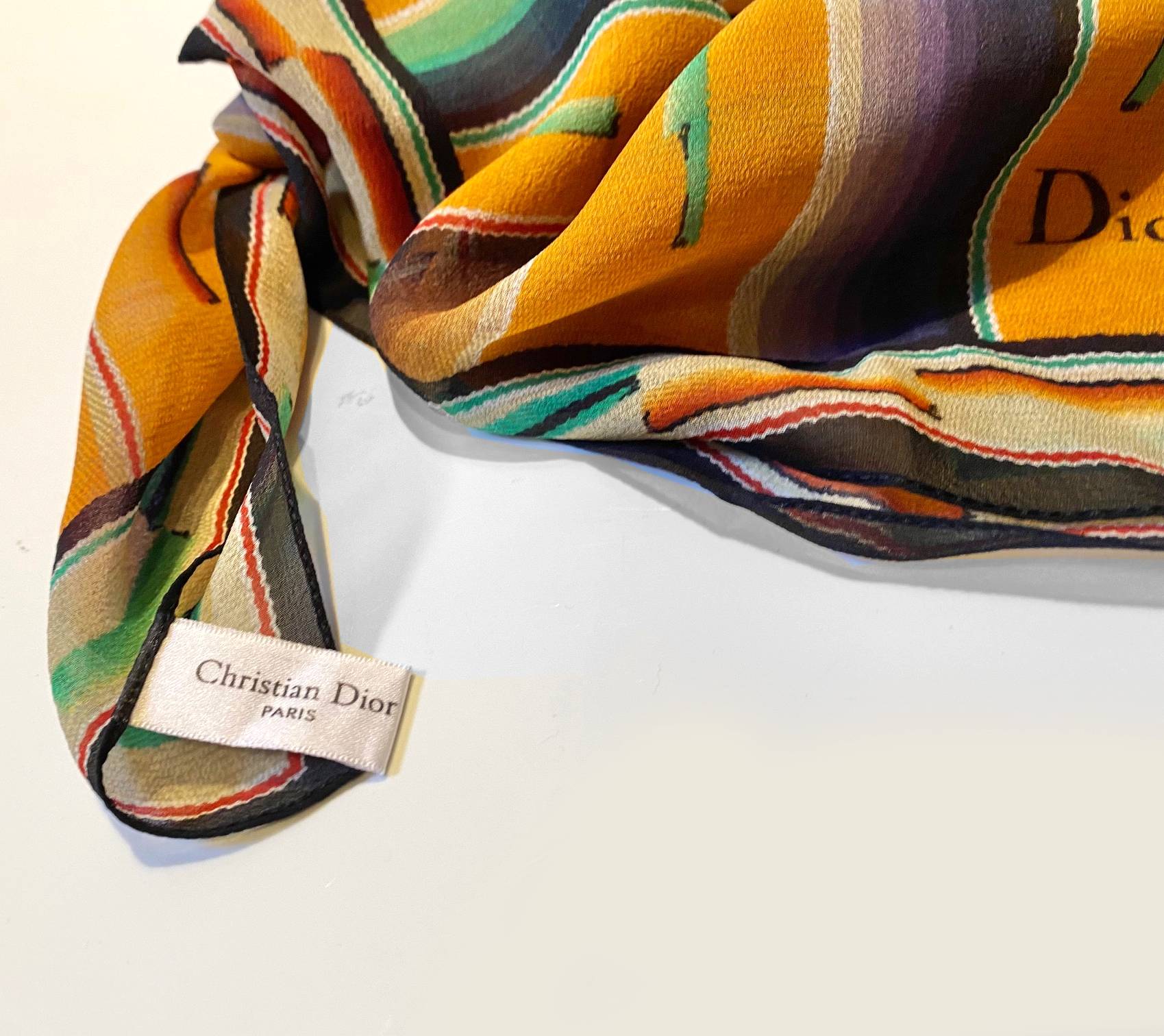 2000s CHRISTIAN DIOR GEOMETRIC TRIBAL AZTEC PRINT CREPE SILK SCARF - style - CHNGR