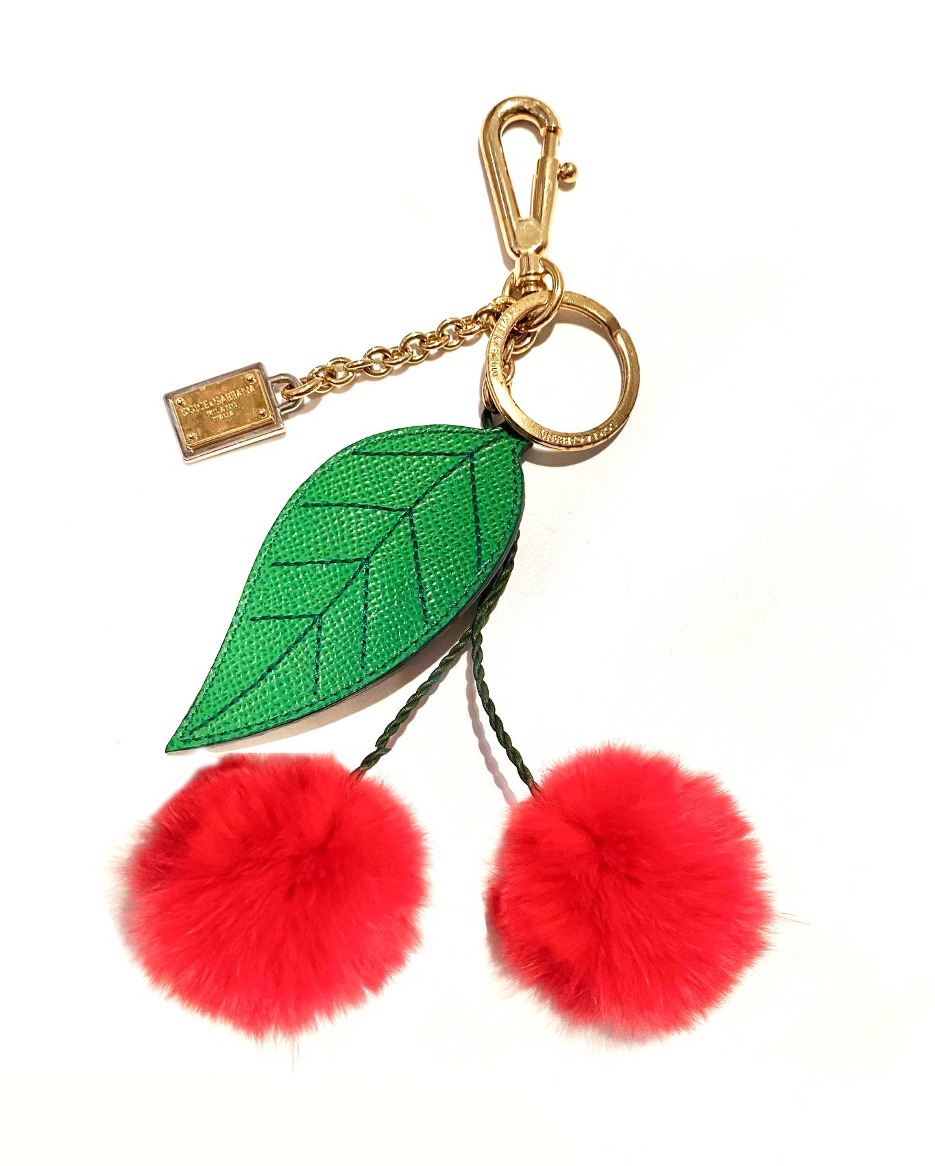 Dolce & Gabbana  Red Cherry Pom Pom Gold Tone Key Ring / Bag Charm - STYLE-CHNGR