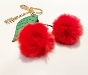 Dolce & Gabbana  Red Cherry Pom Pom Gold Tone Key Ring / Bag Charm - STYLE-CHNGR