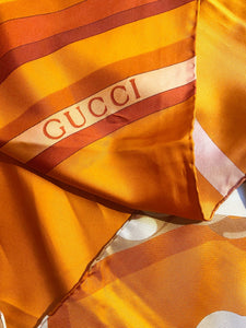 1980s Gucci Orange Gold Horsebit Silk Scarf - style - CHNGR