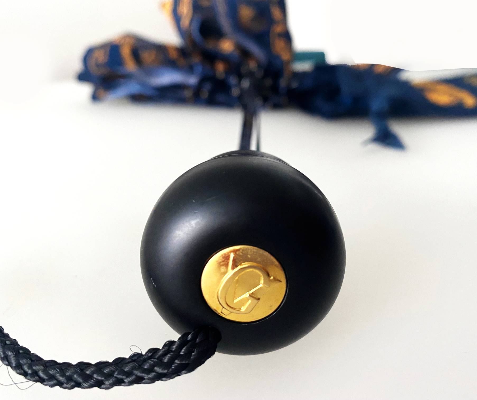 1990s Gianni Versace Navy Blue Gold Medusa Compact Umbrella - style - CHNGR