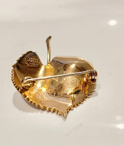 1980s Christian Dior Gold Tone Leaf Shaped Brooch with Pearl - style - CHNGR