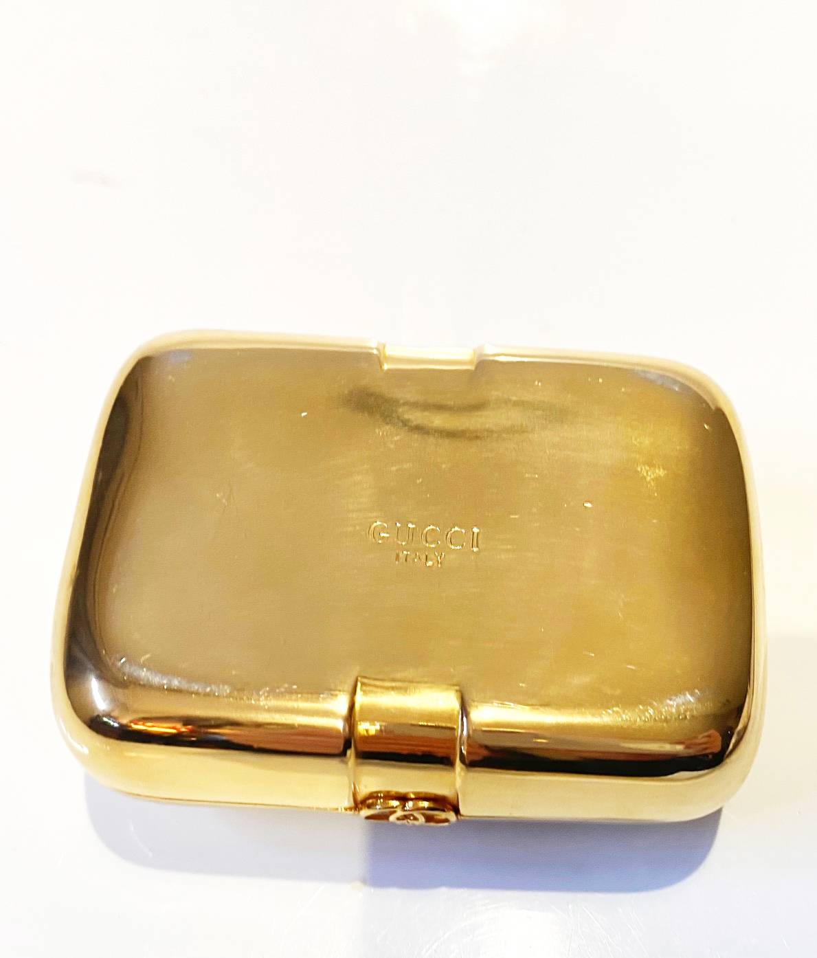 1980s Gucci Sherry Line Gold Tone Metal Soap Jewellery Pill Box - STYLE-CHNGR