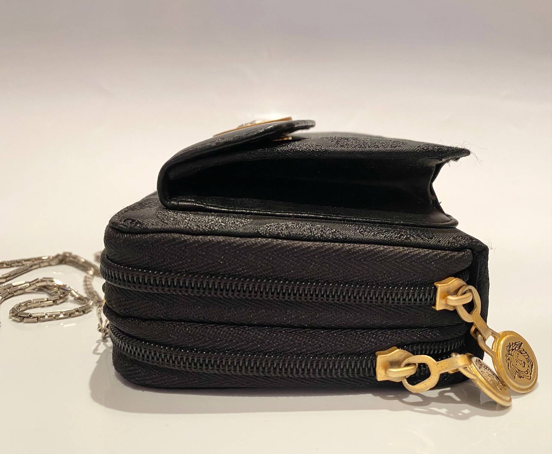 1980s Versace Jeans Couture Medusa Leather Cloth Shoulder Bag - STYLE-CHNGR