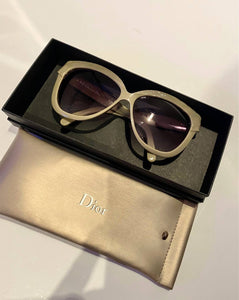 1990s Christian Dior Green Cannage Cat-Eye Sunglasses - style - CHNGR