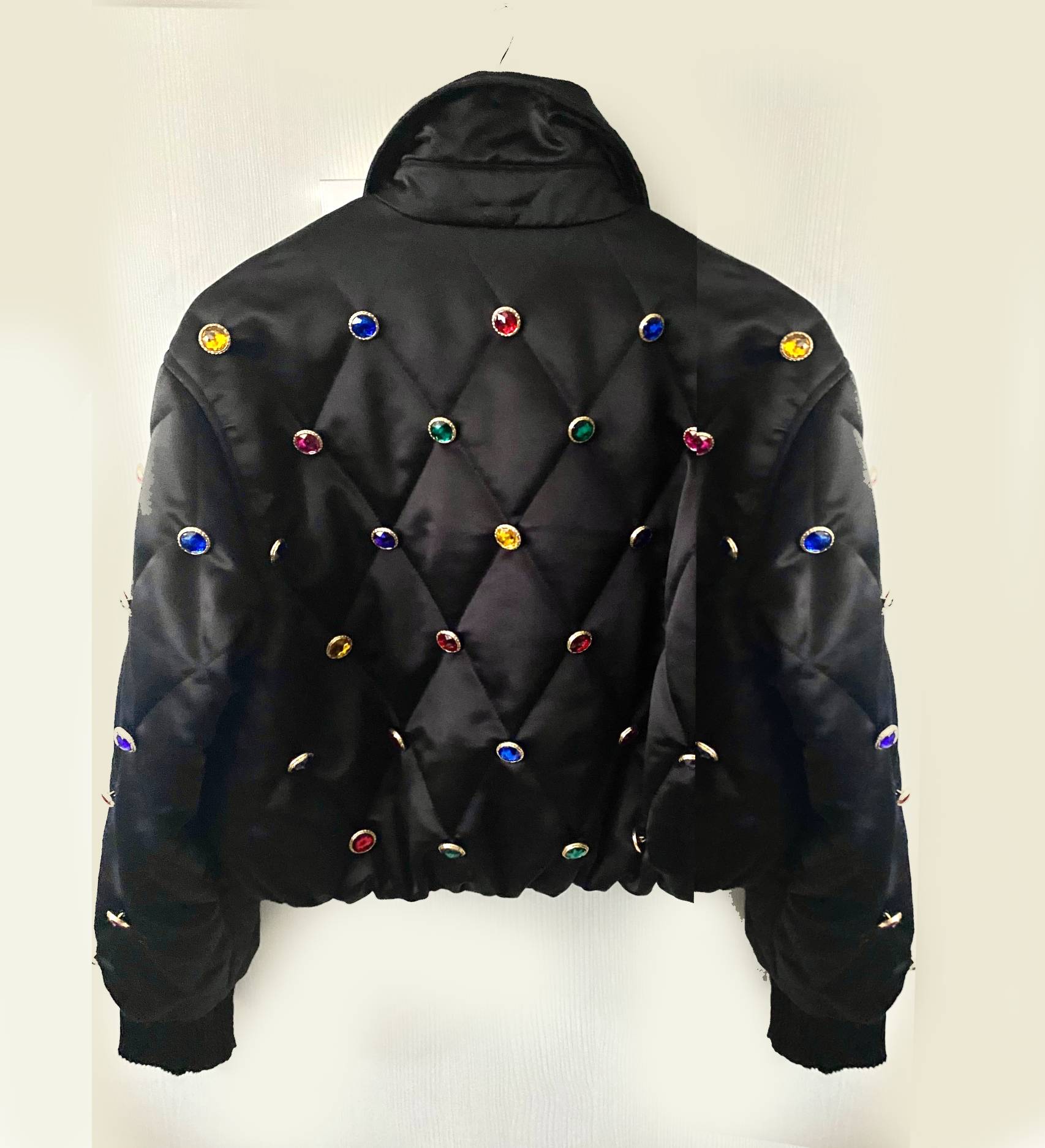 1990s Escada Black Gems Buttoned Cropper Bomber Jacket - style - CHNGR