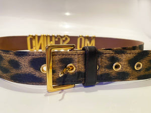 1990s Moschino by Redwall Gold Lettering Animal Print Belt - style - CHNGR