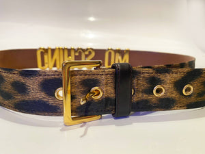 1990s Moschino by Redwall Gold Lettering Animal Print Belt - STYLE - CHNGR