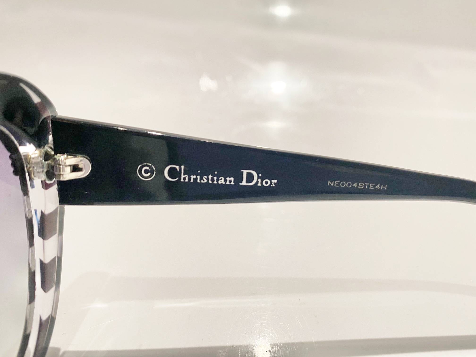2000s Christian Dior Dark Blue Stripe Cat-Eye Sunglasses - style - CHNGR