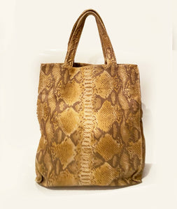 1990s D&G by Dolce Gabbana Brown Leather Snake Print Shopper Tote Bag - style - CHNGR