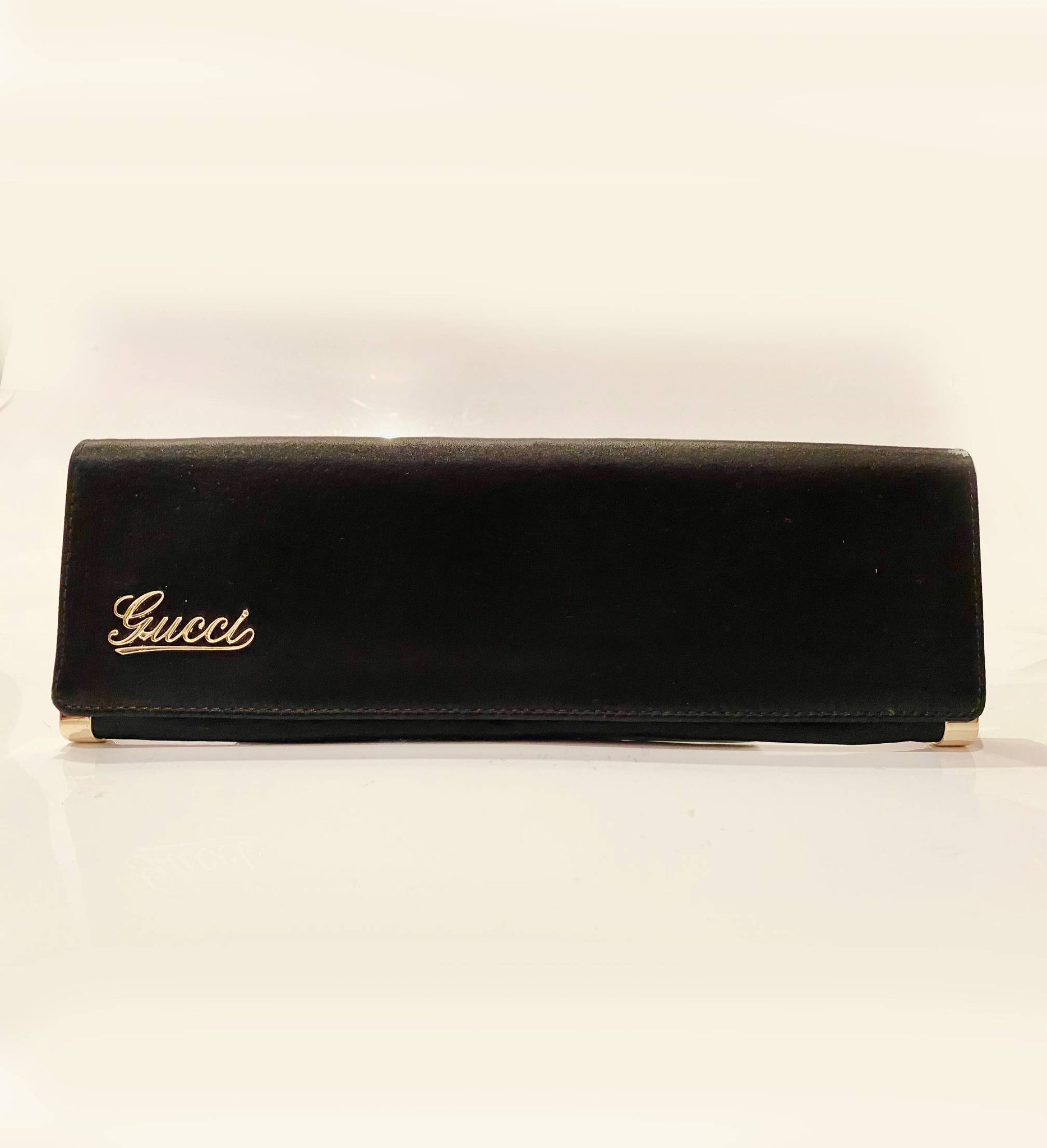 2000s Gucci Satin Black Gold Flat Box Bag - style - CHNGR