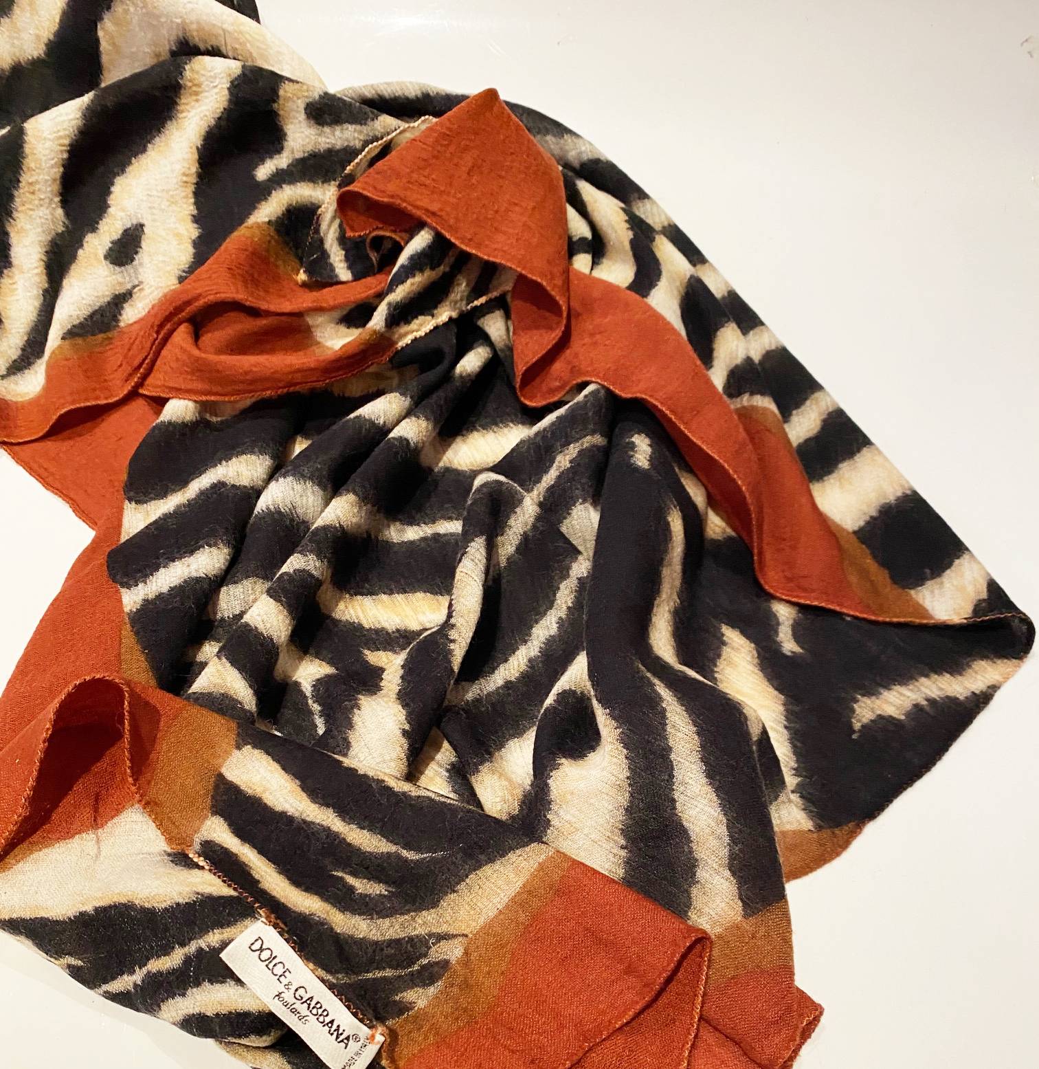 1990s Dolce & Gabbana Large Zebra Print Brown Wool Shawl Scarf - style - CHNGR